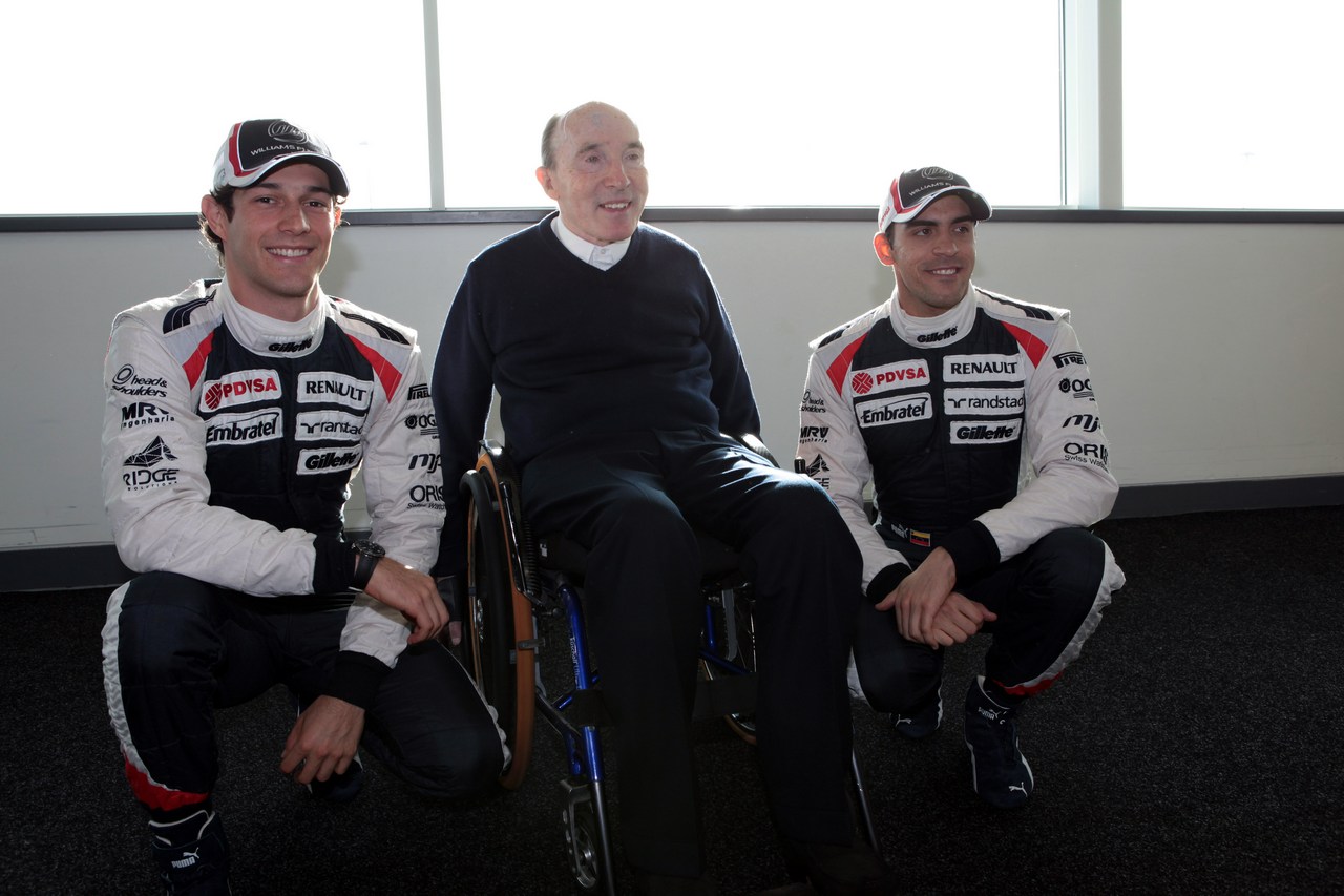 Bruno Senna (BRA), Williams F1 Team with Frank Williams (GBR) Williams Team Owner and Pastor Maldonado (VEN), Williams F1 Team 
