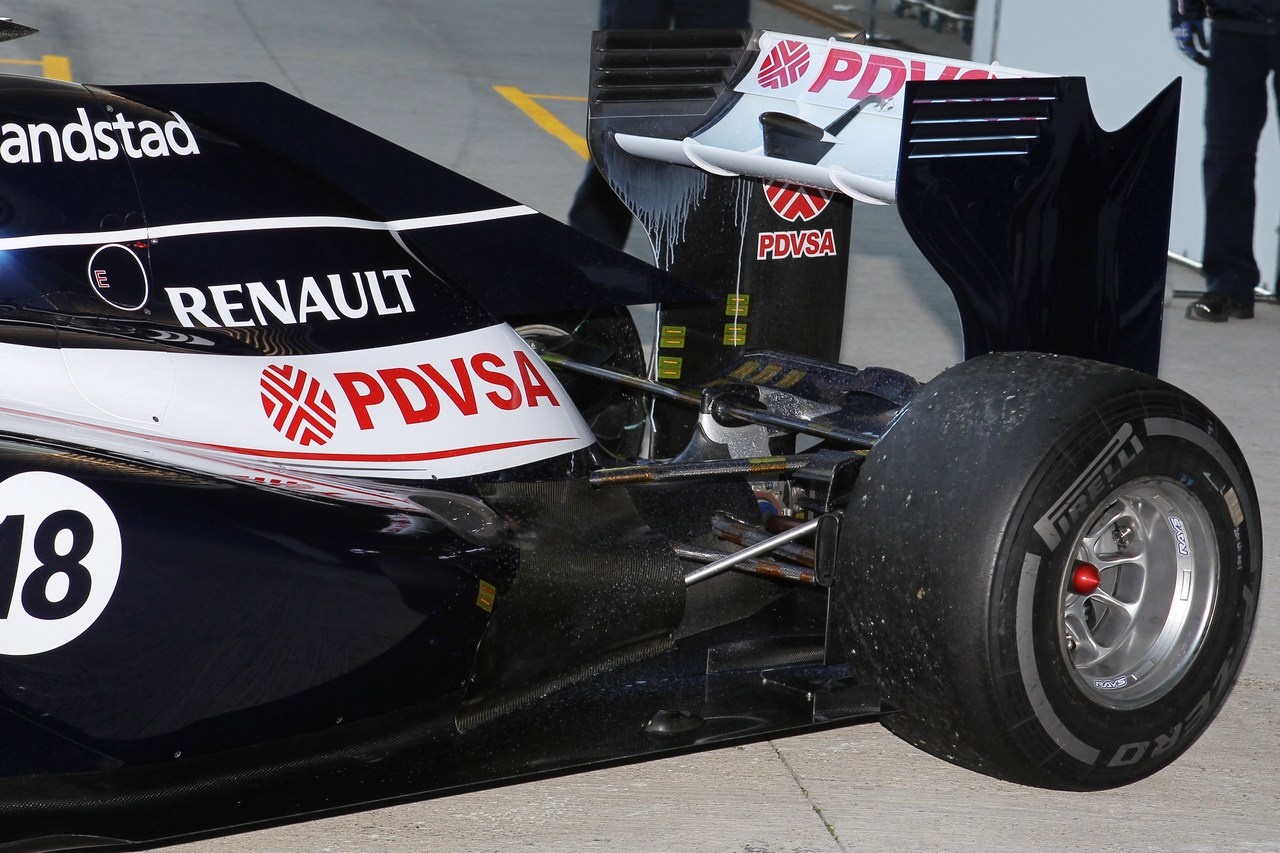 08.02.2012 Jerez, Spain,
Pastor Maldonado (VEN), Williams F1 Team rear suspensiona and wing - Formula 1 Testing, day 1 - Formula 1 World Championship 
