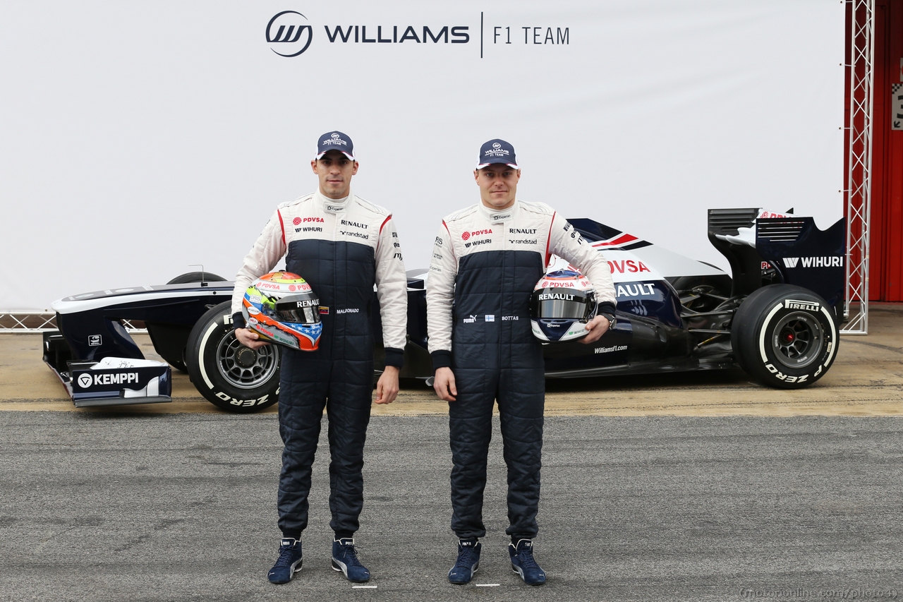 (L to R): Pastor Maldonado (VEN) Williams and team mate Valtteri Bottas (FIN) Williams with the new Williams FW35.
