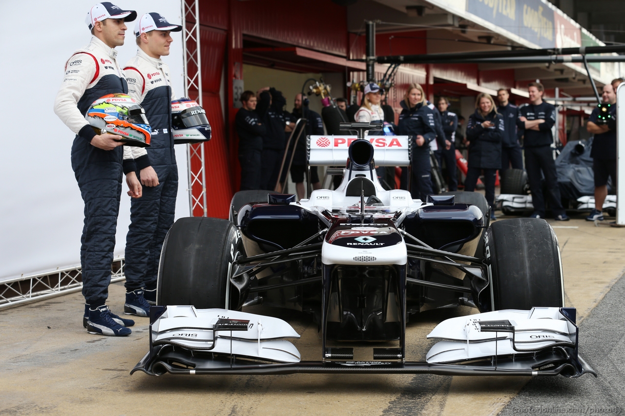 Pastor Maldonado (VEN) Williams and Valtteri Bottas (FIN) Williams with the new Williams FW35.
