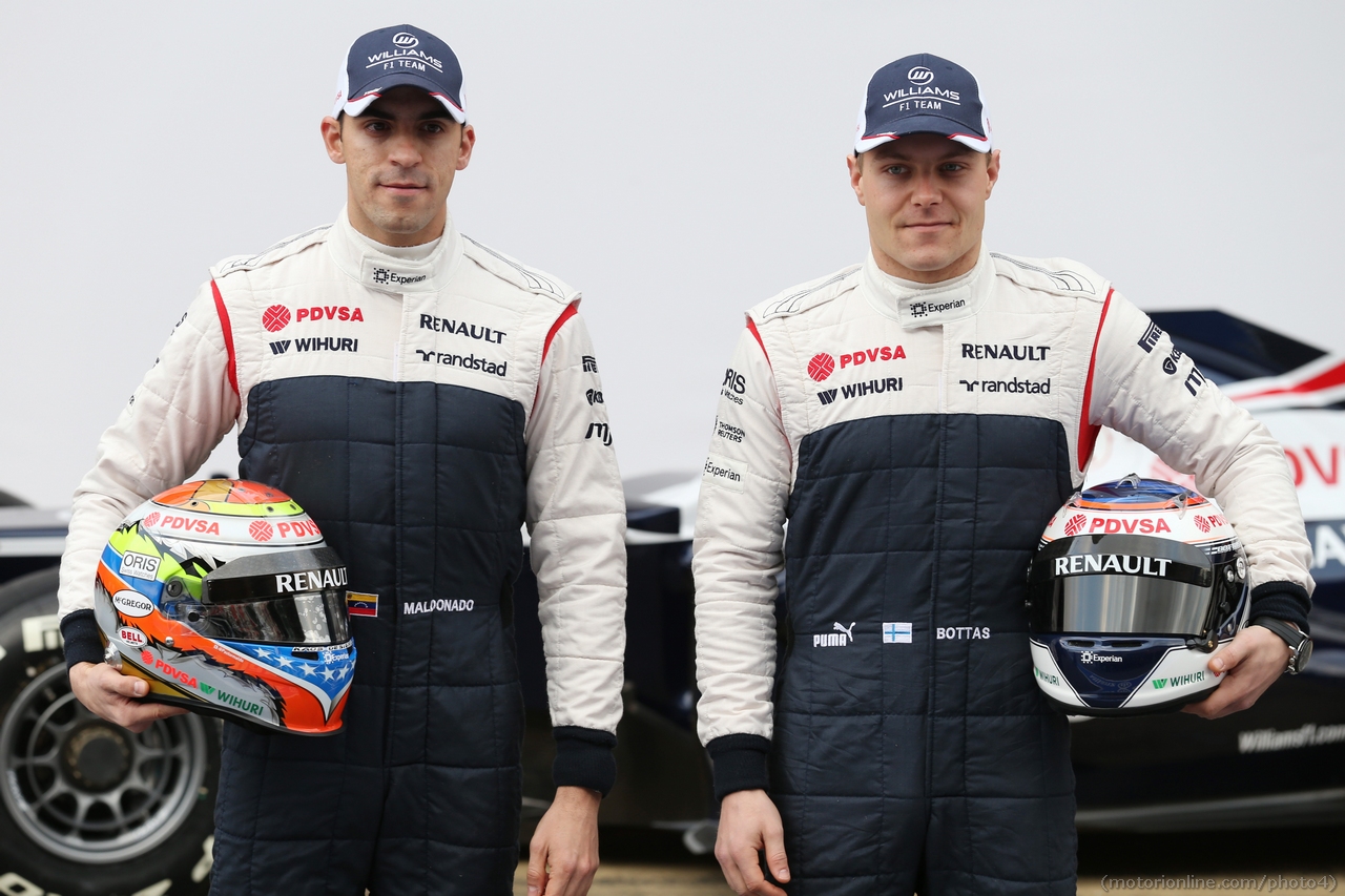 (L to R): Pastor Maldonado (VEN) Williams and team mate Valtteri Bottas (FIN) Williams with the new Williams FW35.
