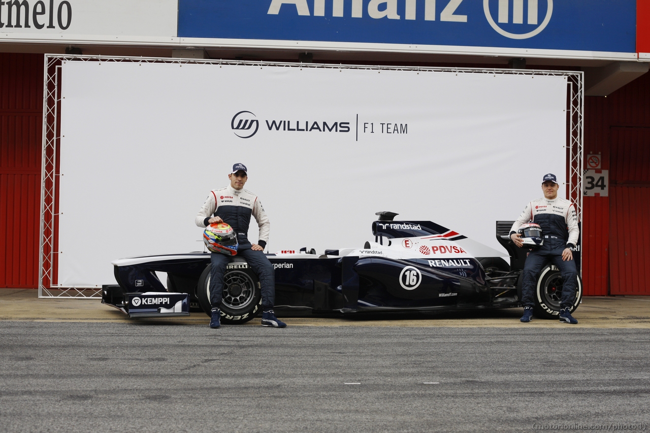 (L to R): Pastor Maldonado (VEN) Williams and team mate Valtteri Bottas (FIN) Williams unveil the new Williams FW35.
