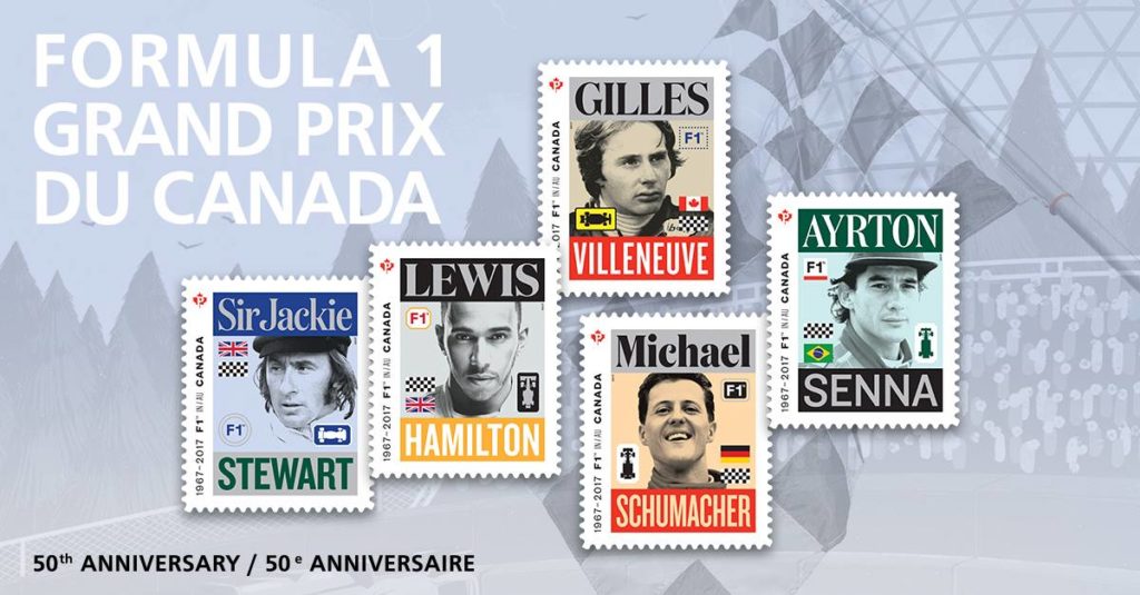 F1 | Per il 50° GP del Canada francobolli postali con le leggende della Formula 1