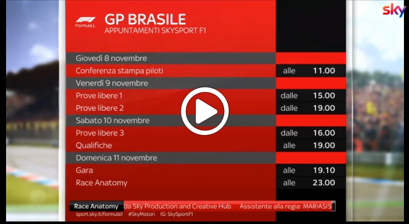 F1 | Gli orari del Gran Premio del Brasile su Sky Sport F1 HD [VIDEO]