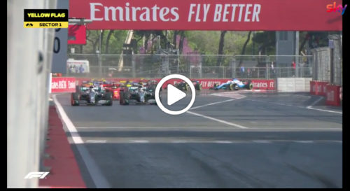 F1 | GP Baku, ruota a ruota tra Hamilton e Bottas: le immagini della partenza [VIDEO]
