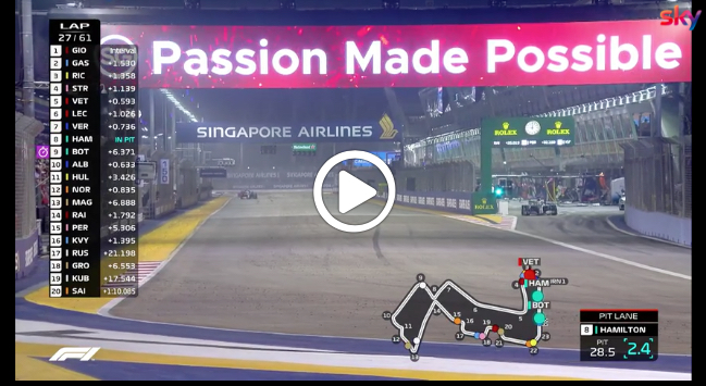 F1 | GP Singapore, emozione Giovinazzi: leader della gara di Marina Bay [VIDEO]