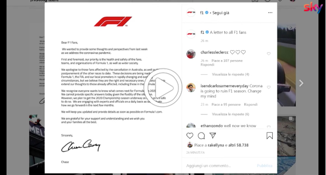 F1 | Team sicuri: “Non si ripartirà senza le minime condizioni di sicurezza” [VIDEO]