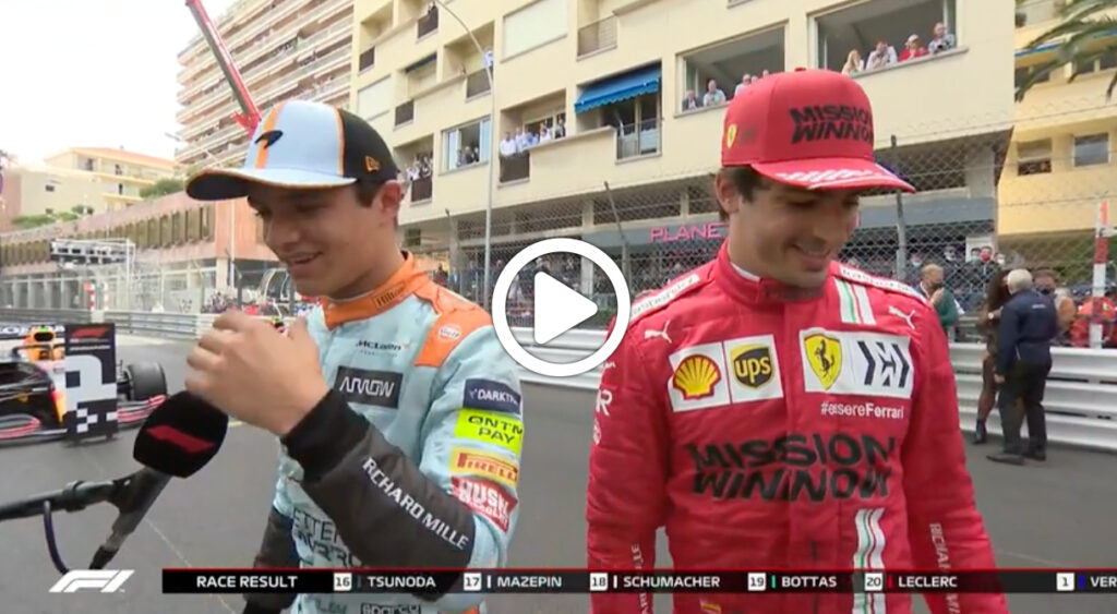 Formula 1 | GP Monaco, il siparietto tra Sainz e Norris nel pre-podio [VIDEO]