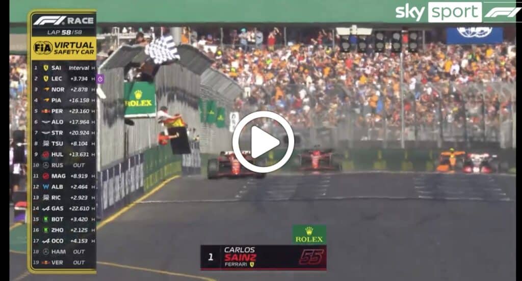 F1 | Sainz doma Leclerc e vince in Australia: l’ultimo giro della gara a Melbourne [VIDEO]