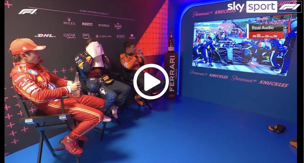 F1 | GP Imola, le chiacchiere nel retropodio di Leclerc, Verstappen e Norris [VIDEO]