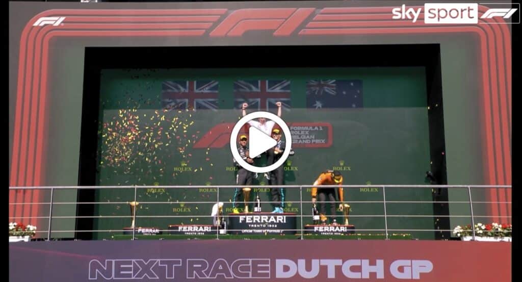 Formula 1 | GP Belgio, il podio a Spa con Russell, Hamilton e Piastri [VIDEO]